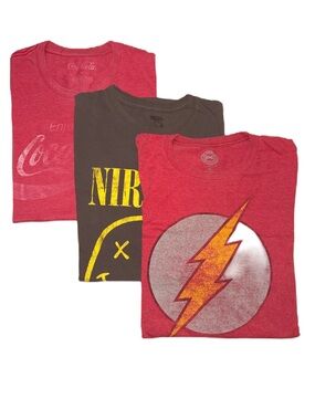 Lot of 3 Graphic Tee T-shirts XXL DC Comics Flash Nirvana Coca-Cola Logos Pajama